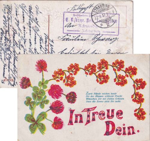 DR - Straubing 1917 Feldpostkarte (Rekrutendepot Jakobsschule) n. Perlkam (?)