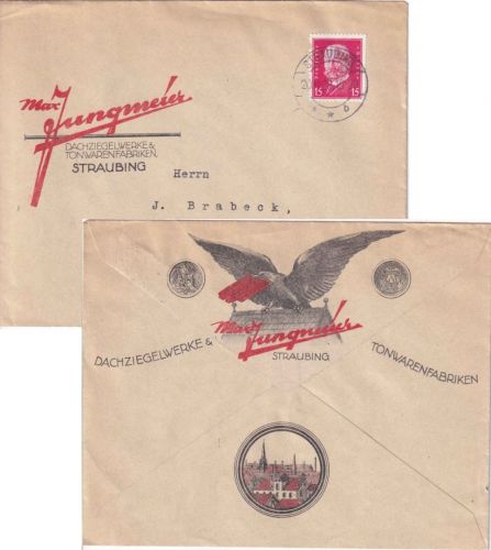 DR - Straubing 1929 illustr. Firmenbrief (Dachziegel Jungmeier) n. Hof