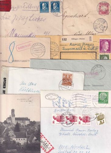 Bayern/DR/All.Bes./BRD - Dillingen 14 Belege/1 Briefstück ex 1887/1976