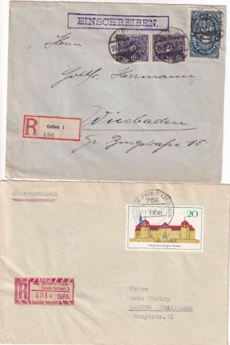 DR/DDR - Guben 2 Einschreibebriefe 1923/1968