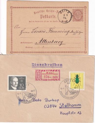 DR/DDR - Zeitz 1/2 Gr. Ganzsache + 1 Einschreibebrief (SbPA) 1874/1969