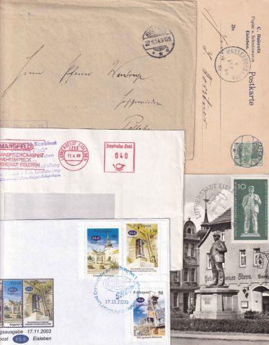 DR/DDR/BRD - Eisleben 5 Belege (Maximumkarte, Privatpost CLC etc.) ex 1903/2003