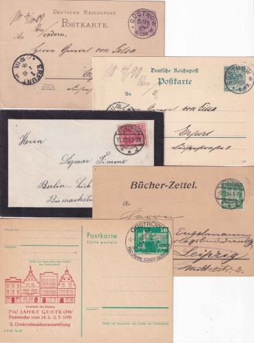 DR/DDR - Güstrow 5 Belege (4 Karten/1 Brief) ex 1889/1978