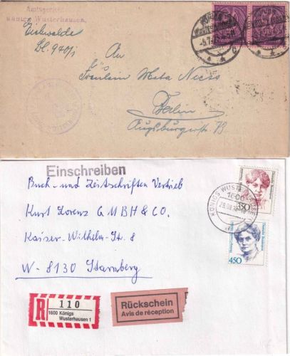 DR/BRD - Königs-Wusterhausen Dienstbrief + Einschreiben/Rückschein 1923/1992