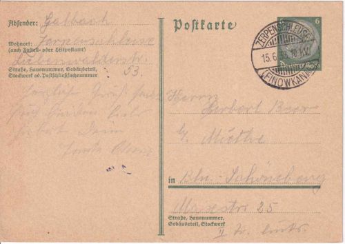 DR - Zerpenschleuse (Finowkanal) 15.6.33 Tagesstpl. 6 Pfg. Ganzsache n. Berlin