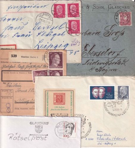 DR/DDR/BRD - Glauchau 5 Belege (Paketkarte, Einschreiben etc.) ex 1888/1994
