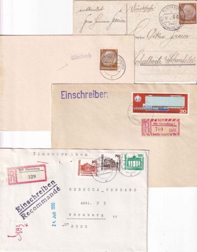 DR/DDR/VGO - Marienberg 4 Belege (Landpost, Einschreibebriefe) ex 1938/1990