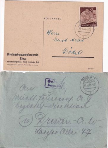 DR/SBZ - Riesa Drucksachenkarte + Brief ex 1944/1945