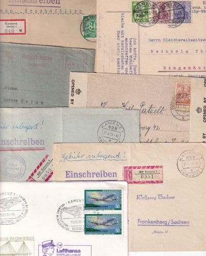 DR/All.Bes./DDR/BRD - 7 Belege (Einschreiben, Erstflug, Zensur etc) ex 1921/1991