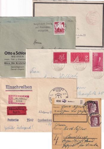 DR/All.Bes./DDR - 5 Belege (Einschreiben, Paketkarte etc) ex 1936/1982