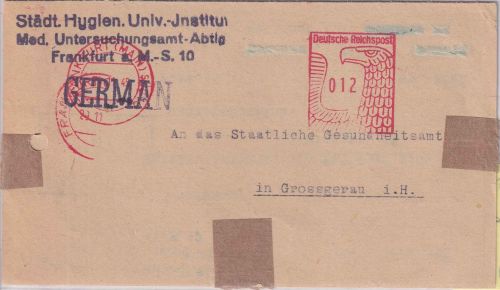 All.Bes. - Frankfurt (Main) Süd 10 29.11.45 apt. Postalia-Freistempel Brief