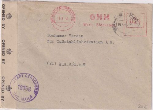 All.Bes. - Oberhausen-Sterkrade 19.3.46 apt. 24 Pfg. AFS "GHH" Zensurbrief
