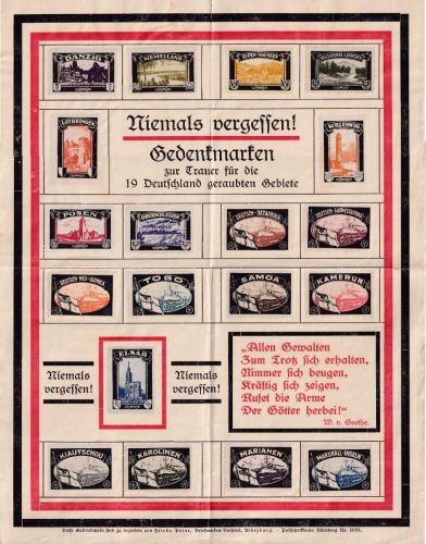 DR/Kolonien/Gebiete - "Niemals vergessen" Gedenkblatt m. Vignetten