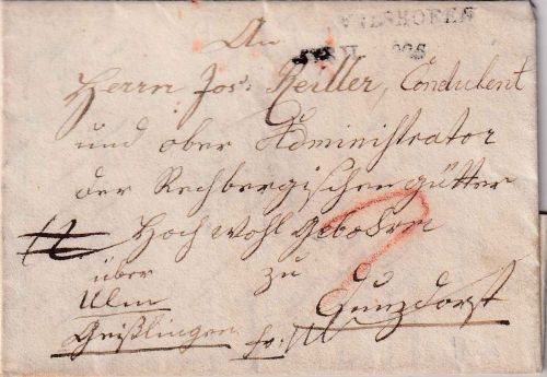Bayern/Württemberg - Vilshofen 1825 apt. L2 Portobrief n. Donzdorf - m. Inhalt