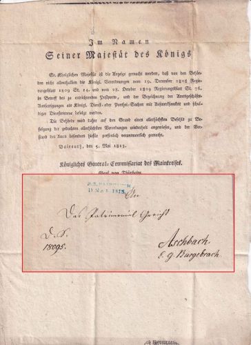 Bayern - R3 Bayreuth 11. MAI 1813 blauer L2 Dienstbrief (Inhalt !!) n. Aschbach