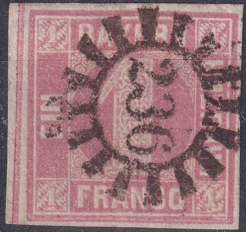 Bayern - 1 Kr. Quadrat rosa voll- bis breitrandig gMR 236 Neustadt a/H.