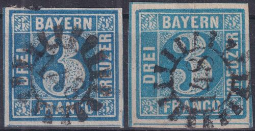Bayern - 2x3 Kr. Quadrat blau breitrandig gMR 148 Kaiserslautern