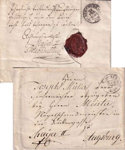 Bayern - Nürnberg 1851 Brief/persönl. Portofreiheit! (Postcondukteur) n Augsburg