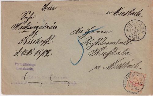 Bayern - 5 Pfg. Portomarke Ortsbrief Miesbach 3. FEB 1907