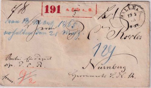Preussen/Bayern - Halle 1865 Paketbegleitbrief n. Nürnberg