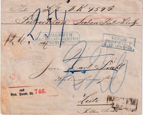 NDP - Berlin PE 7 3.12.68 blauer Ra3 Paketbegleit-/Auslagenbrief n. Zeitz