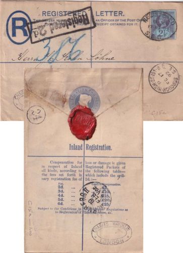 England/Bayern - 2 P. Einschreibeganzsache+Zusatz London Borough High St. 1892