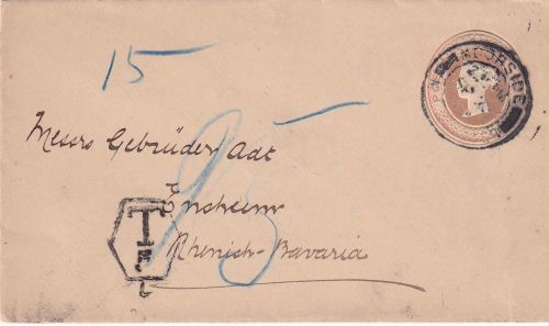 England/Bayern - 1 P. Privat-GA-Umschlag Moorside - Ensheim 1901 Nachporto