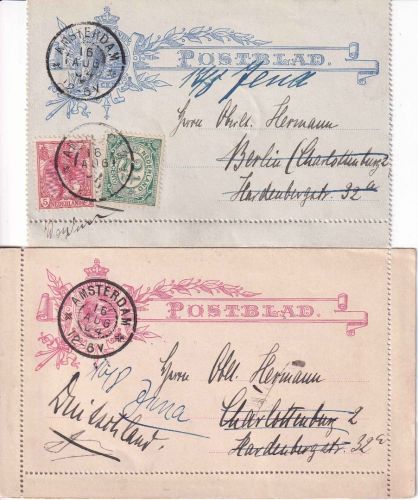 Niederlande - 2 Kartenbriefe 1904 Amsterdam - Berlin Weiterleitung Jena