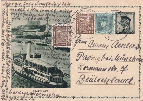 Tschechoslowakei - 50 H. Bildganzsache+Zusatz Betliar - Pasing 1935