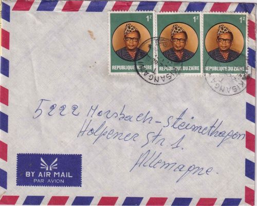 Zaire - 3x1 Z. Mobutu Luftpostbrief Kisangani - Morsbach 1982