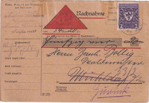 DR-Infla - 2 M. Gewerbeschau Nachnahmekarte München - Mühldorf 1922