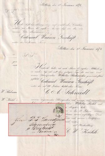 DR - 1/3 Gr. gr. Schild Drucksache Stettin Bahnhof - Rauenberg b. Wiesloch 1872
