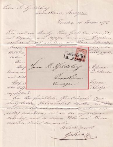 DR - 2 1/2 Gr. gr. Schild Prachtbrief n. NORWEGEN Dresden VI - Drontheim 14.1.73