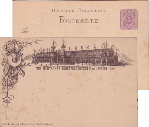 DR - 5 Pfg. Privatganzsache VIII. Dt. Bundesschießen Leipzig 1884 ungebraucht