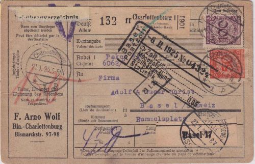 DR - 100+50 Pfg. Korbdeckel Paketkarte/Selbstbucher i.d. SCHWEIZ Charlottenburg