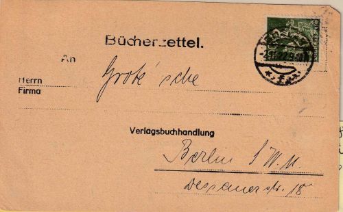 DR-Infla - 100 M. Bergmann Bücherzettel Goslar - Berlin 2.11.22