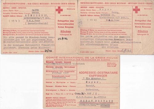 All.Bes./England - München 1946 3 Vordruckkarten (Rotes Kreuz) n. Chepstow