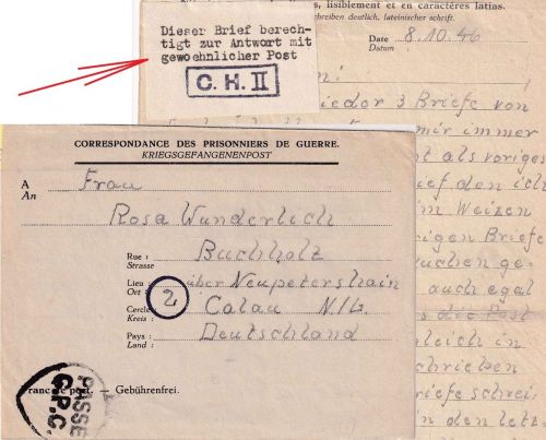 Belgien/All.Bes. - Lager C.H. II (Marchienne) Kriegsgefangenebrief n. Calau 1946