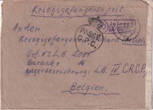 All.Bes./Belgien - (20) Jeinsen ü. Elze Kriegsgefangenenbrief i. Lager LBIV 1947