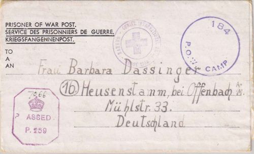 England/DR - POW Camp 184 (Llanmartin) Kriegsgefangenenbrief 11.3.45 !!