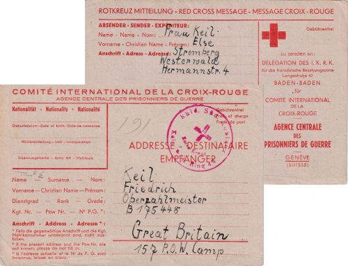 Franz. Zone/England - Stromberg 12.1.46 Kriegsgefangenenkarte (Rotes Kreuz)