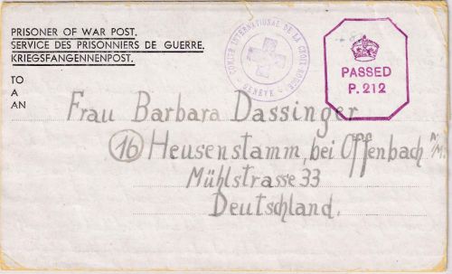 England/All.Bes. - POW Camp (ohne Nr.) Kriegsgefangenenbrief 1.4.45 Überroller !
