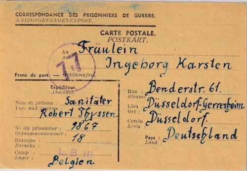 Belgien/All.Bes. - Lager LB III (Houthaelen) Kriegsgefangenenkarte 30.11.46