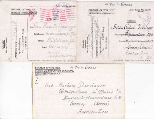 England/All.Bes. - POW Camp 17/Entlassungslager 3 Kgf.-Briefe/Karten 1945/1947
