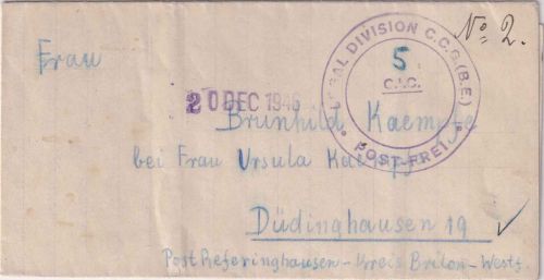 All.Bes. - Internierungslager Staumühle Zivielinterniertenbrief 18.12.46