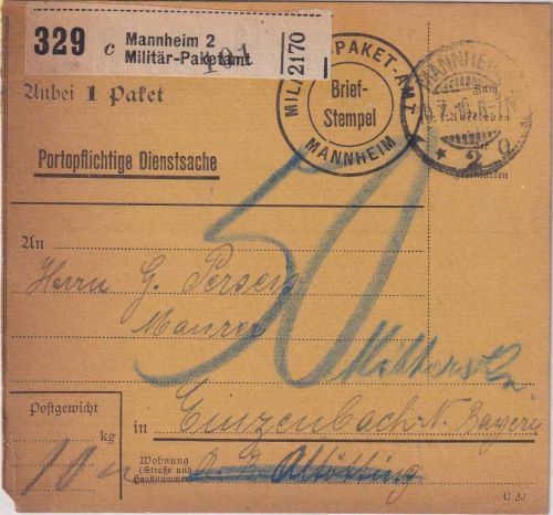 DR - Magdeburg 2 Militär-Paketamt unfrank. Militärpaketkarte 10.7.16 Nachporto