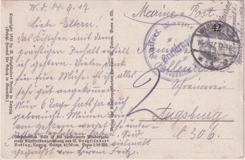 DR - Warnemünde Seeflugstation Feldpostkarte n. Augsburg 14.9.17