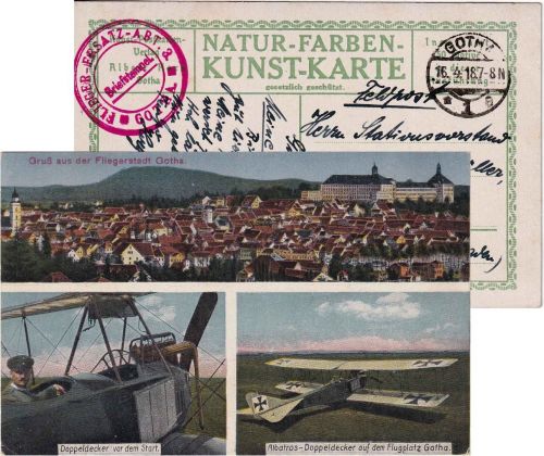 DR - Gotha Flieger-Ers.Abt. 3 Feldpostkarte (AK Fliegerstadt) n. Mauer 1918