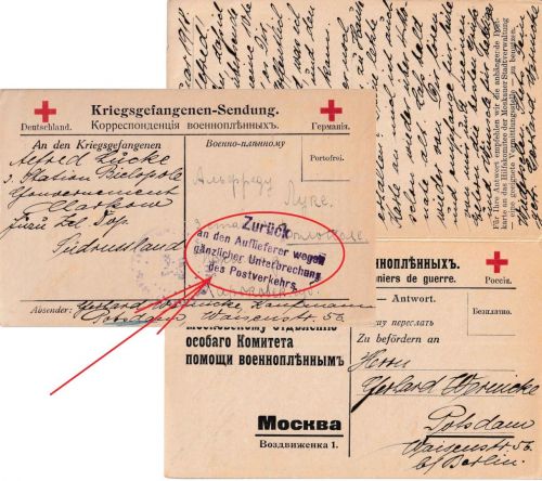 DR/Russland - Potsdam 22.1.18 Kriegsgefangenenkarte (Rotes Kreuz Vordruck)