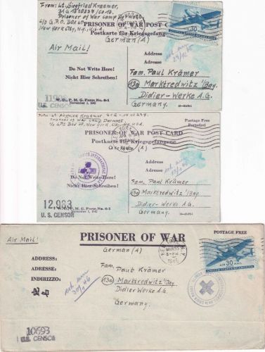 USA/DR - POW Camp Dermott (Arkansas) 3 Kriegsgef.-Karten/Briefe 12.2./3.4.45 !!